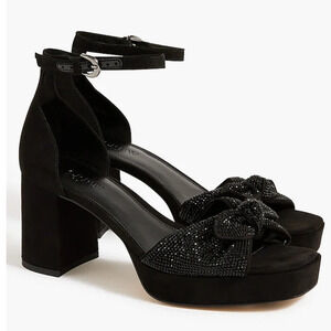 J. Crew Black Rhinestone Bow Platform Heels Size 11